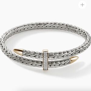 John Hardy Refurbished Spear Flex Cuff, Silver, Gold, Diamonds